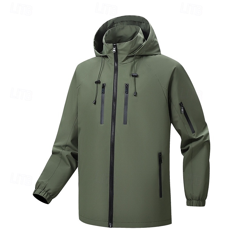 Men's Outdoor Jacket Zipper Pocket Multiple Pockets Spring Fall Winter Solid Color Sports Neutral Hooded Black White Army Green Rose Red Jacket2