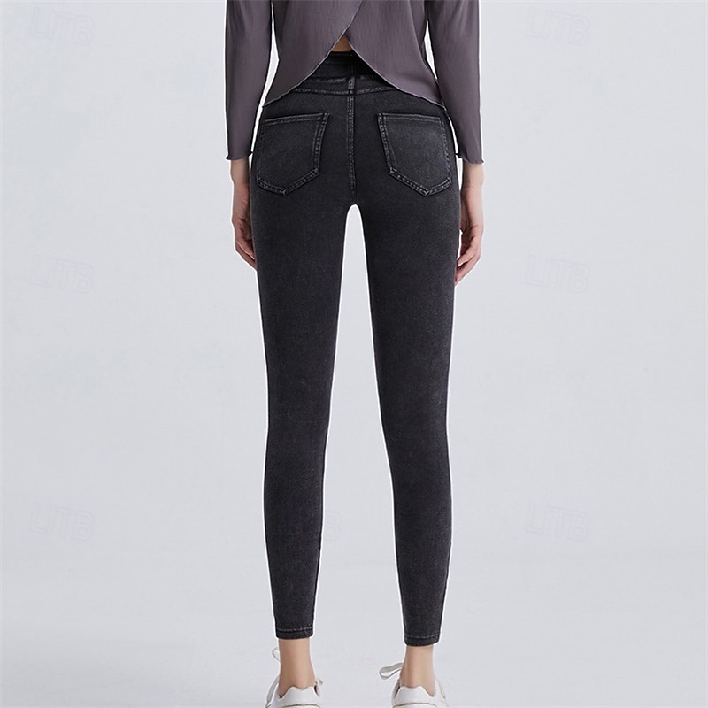 Women's Yoga Pants Jeggings Yoga Leggings Butt Lift Tummy Control High Waist Pilates Gym Workout Workout Tights Solid Color Dark Grey Black Blue Fall Winter Sports Activewear Stretchy Slim2