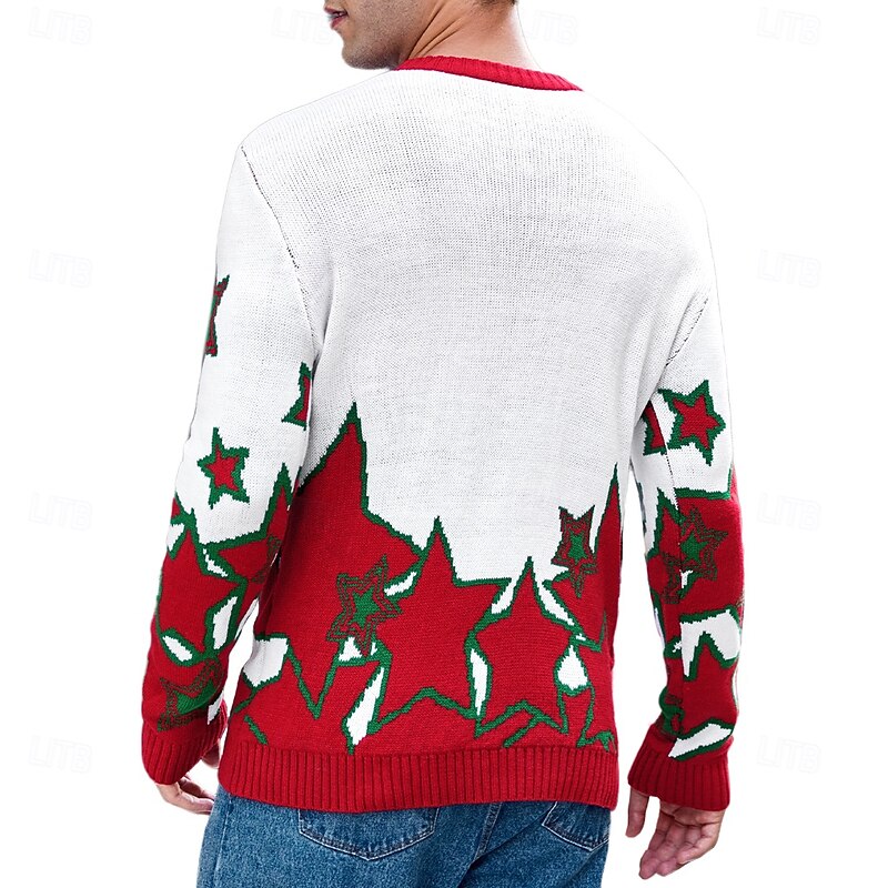 Men's Jacquard Sweater Ugly Christmas Sweater Sweater Pullover Sweater Jumper Casual Sweater Knit Crewneck Monogram Star Crew Neck Christmas Knitwear Party Christmas Clothing Apparel Winter Spring3
