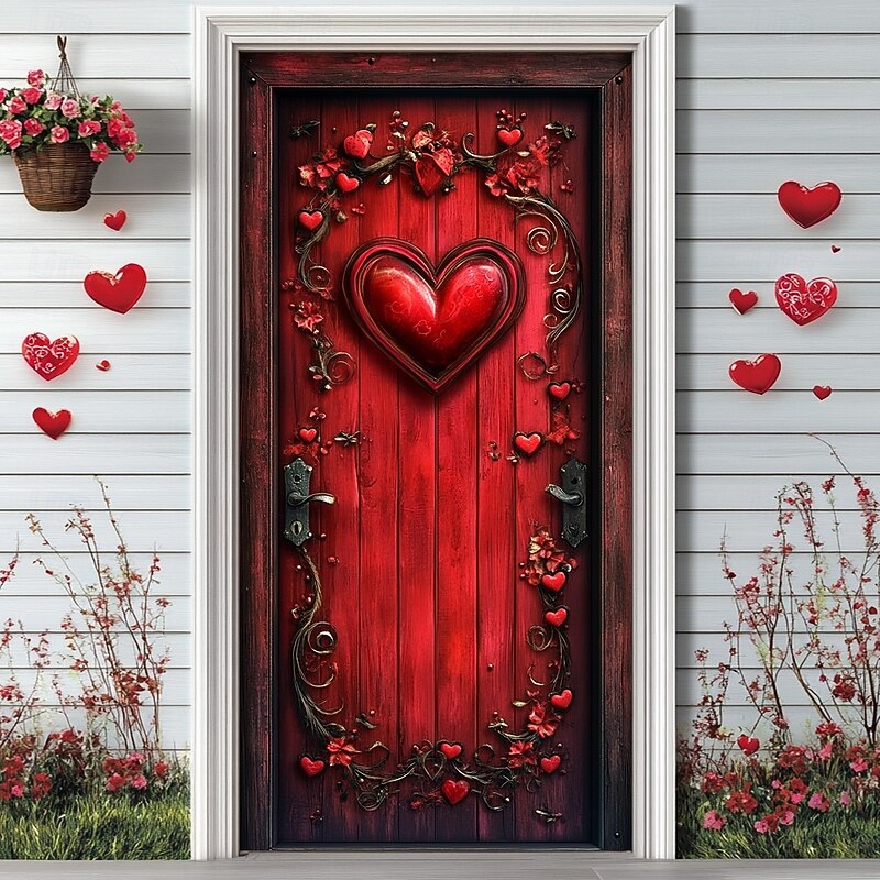 Wedding Outdoor Decorations Door Covers Door Tapestry Door Curtain Decoration Backdrop Indoor/Outdoor Door Banner for Front Door Farmhouse Hearts4