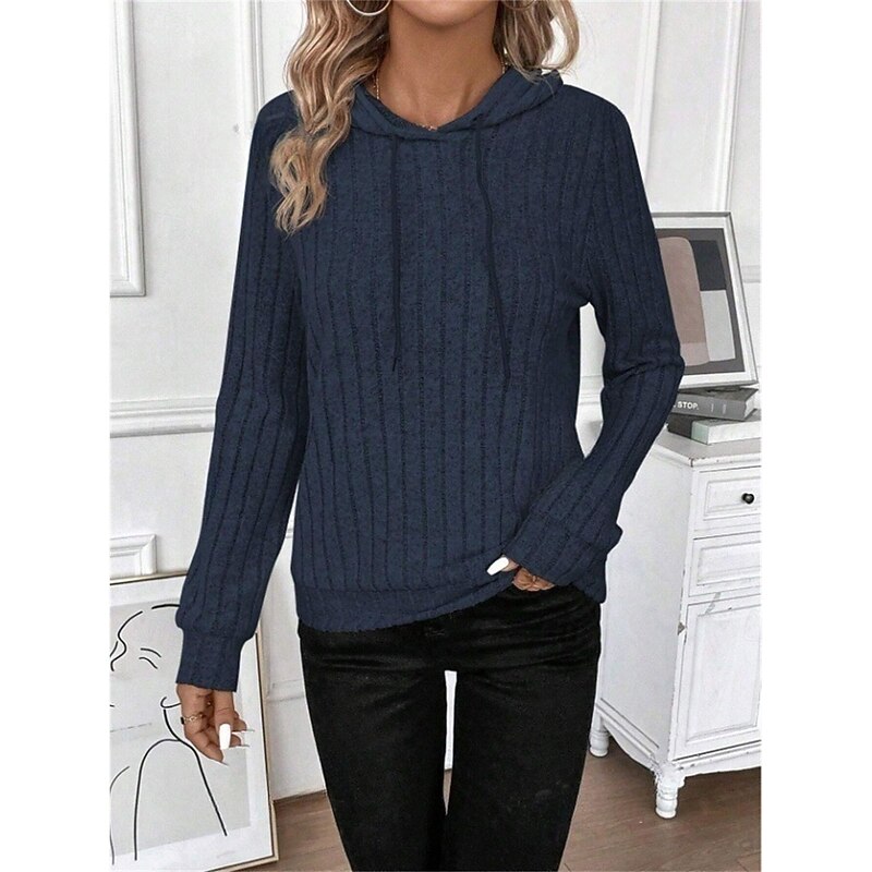 Women's Hoodie Sweatshirt Casual Plain Street Dailywear Hoodie Long Sleeve Wine Navy Blue Light Grey Fall Winter2