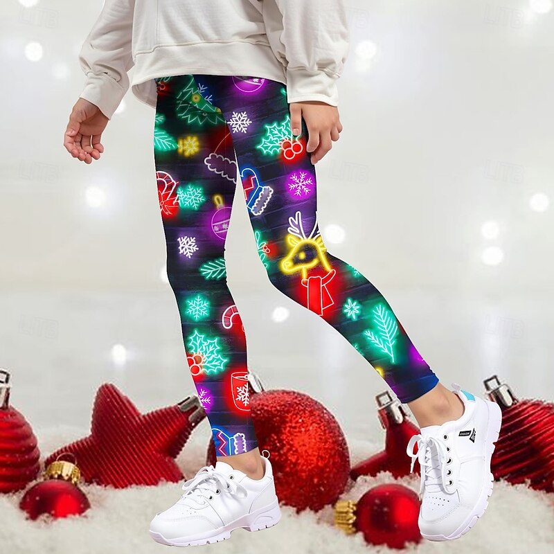 Halloween Girls' 3D Graphic Snowman Pants Leggings Spring Fall Active Basic Kids 4-12 Years Outdoor Casual Daily Regular Fit