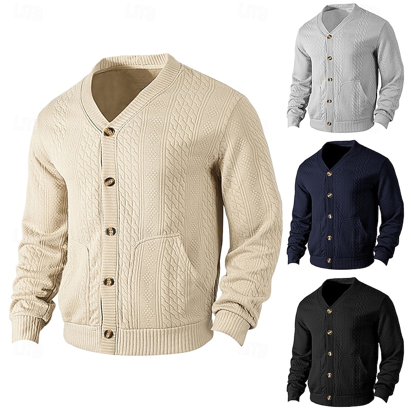 Men's Sweatshirt Sweat Jacket Black Navy Blue Khaki Gray V Neck Plain Pocket Work Sports & Outdoor Casual Streetwear Basic Casual Spring &  Fall Cross-Seasons Clothing Apparel Hoodies Sweatshirts