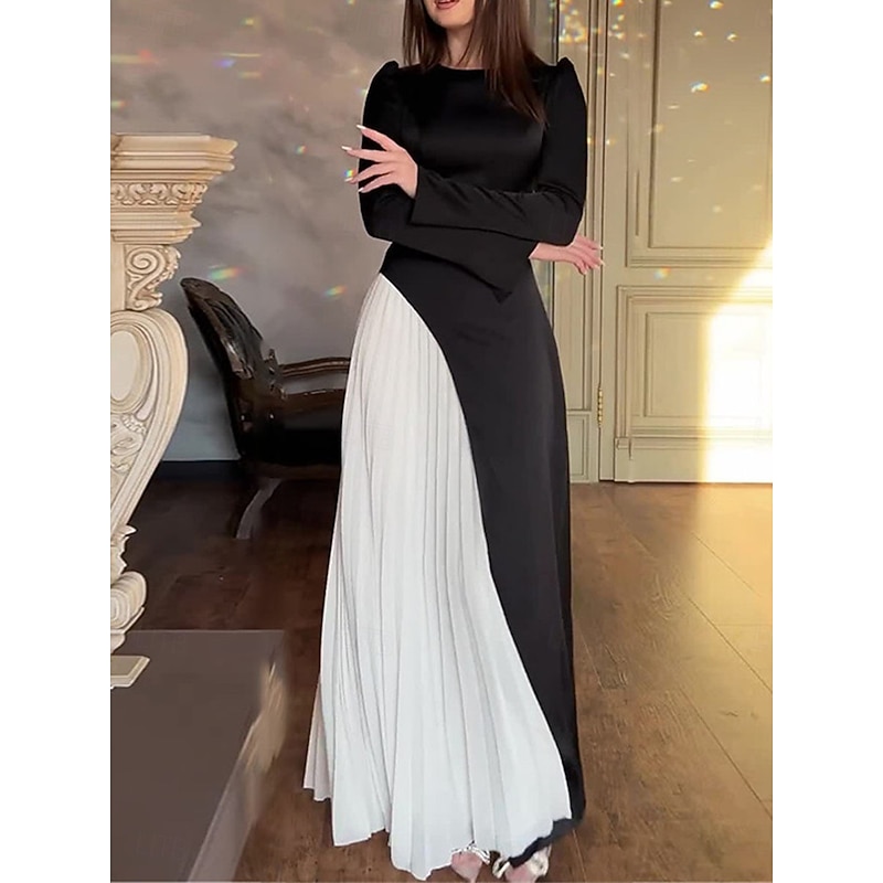 Women's Maxi Dress Black Dress Casual Dress Cocktail Dress Formal Dress Casual Sports & Outdoor Street Regular Fit Color Block Long Sleeve Crew Neck Black Fall Winter