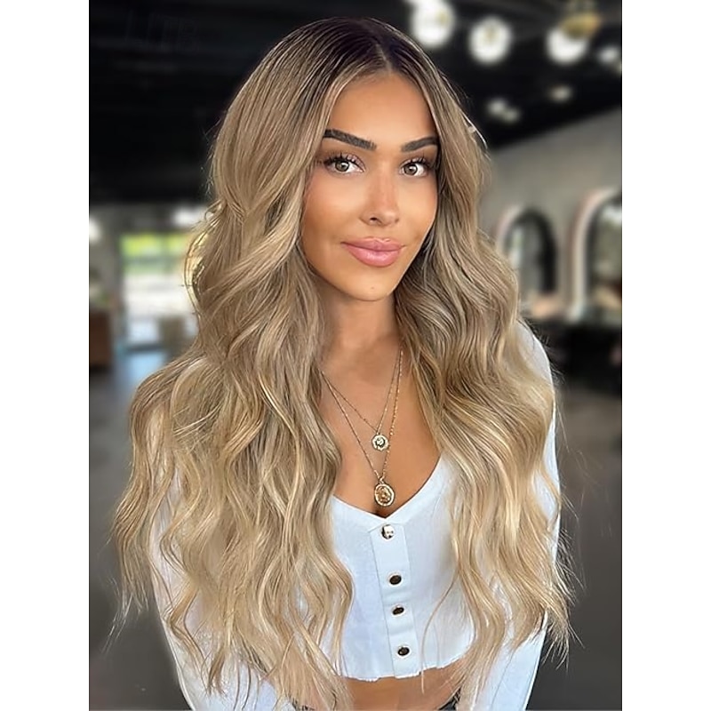 Long  Wigs for Women Middle Part Wig Long Curly Wavy Synthetic Wigs for Daily Party Use4
