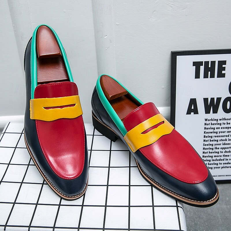 Men's Colorful Faux Leather Loafers - Red, Green, and Yellow Design with Modern Slip-On Style for Casual and Formal Occasions3