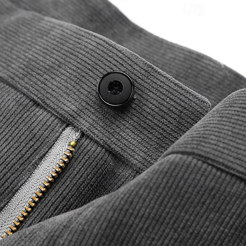 Men's Dress Pants Corduroy Pants Trousers Chinos Buttons Pocket Solid Color Comfort Formal Party Work Fashion Classic Style Black Dark Gray Micro-elastic2