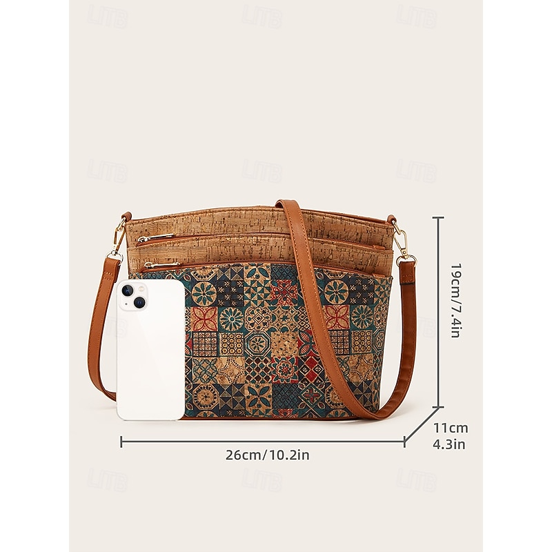 Boho Vintage Crossbody Bag with Geometric Patterns - Lightweight and Stylish Shoulder Bag for Women, Ideal for Everyday and Travel4
