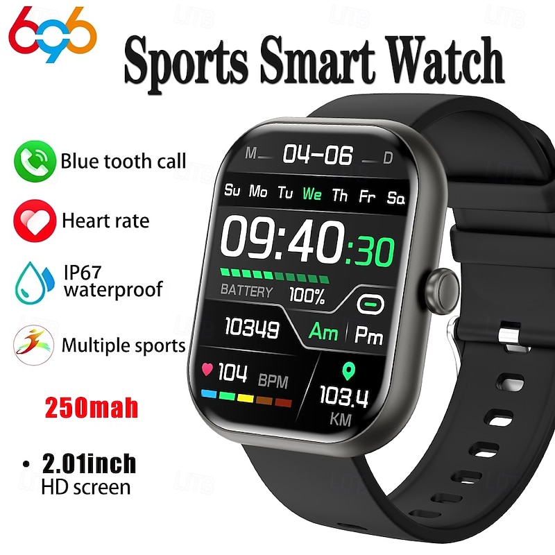 696 ZW65 Smart Watch 2.01 inch Smart Band Fitness Bracelet Bluetooth Pedometer Call Reminder Sleep Tracker Compatible with Android iOS Women Men Hands-Free Calls Message Reminder Custom Watch Face3