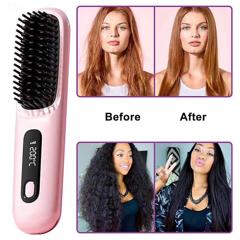 Cordless Hair Straighteners Hot Air Brush Negative Hot Comb Hair Straightener 20s Fast Heating Ceramic & Anti-Scald Design