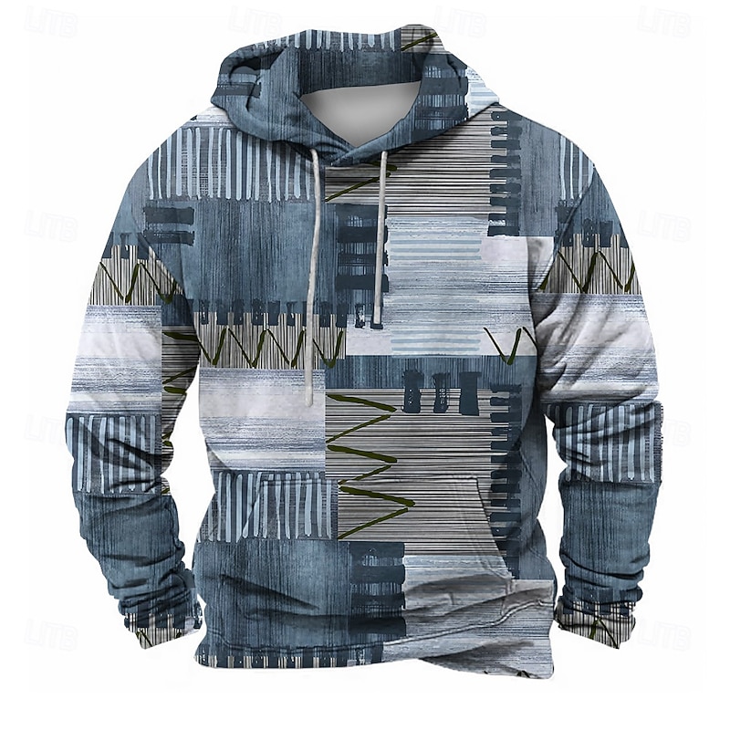 Men's Plaid Hoodies Sweatshirt Fashion Cool Long Sleeve Crew Neck Party Holiday Streetwear Blue Drawstring Fall Winter Designer