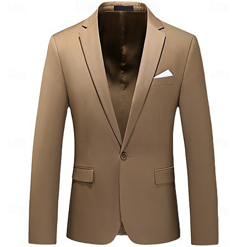 Men's Blazer Jacket Work Casual Daily Fashion Casual All Seasons Polyester Viscose Solid Colored Basic Single Breasted One-button Blazer Brown khaki3