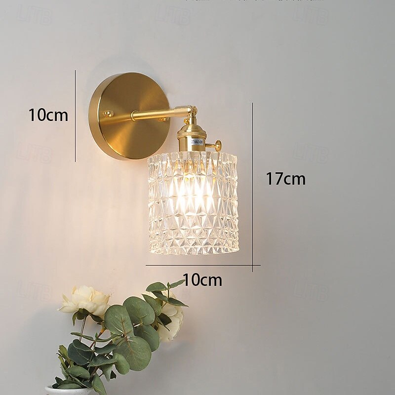 Retro 1-Light Glass Shade Wall Lamps Indoor Brass Adjustable Wall Sconces Nordic Bathroom Hallway Wall Mount Lights Bedroom Bedside Wall Lighting Fixture3