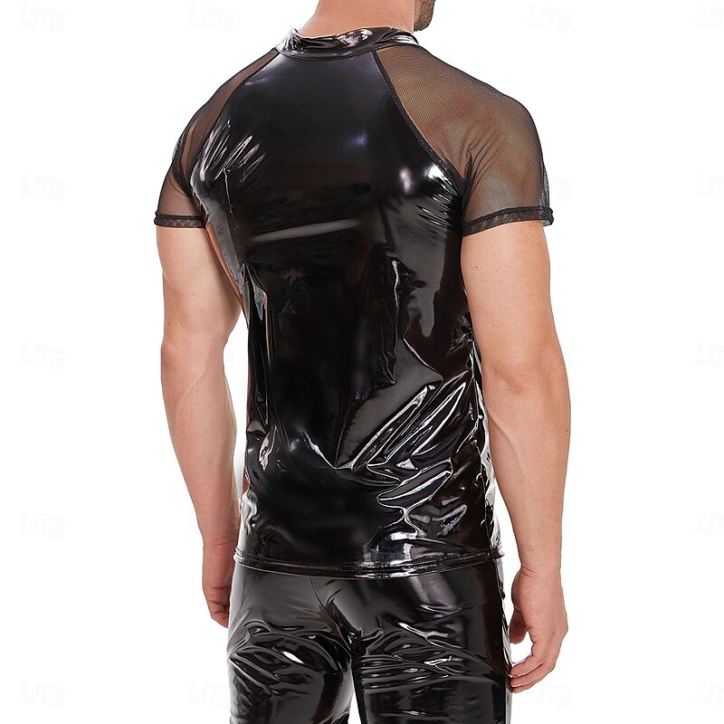 T-shirt Skin Suit Carnival Costume Men's Shiny Metallic Zipper Up Costume for Performance Club Pole Dance Halloween Carnival Adults'2
