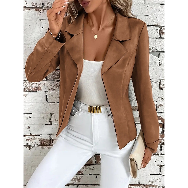 Women's Casual Jacket Outdoor Street Daily Wear Fall Winter Short Coat Regular Fit Breathable Stylish Casual Jacket Long Sleeve Plain Slim Fit White Brown Gray