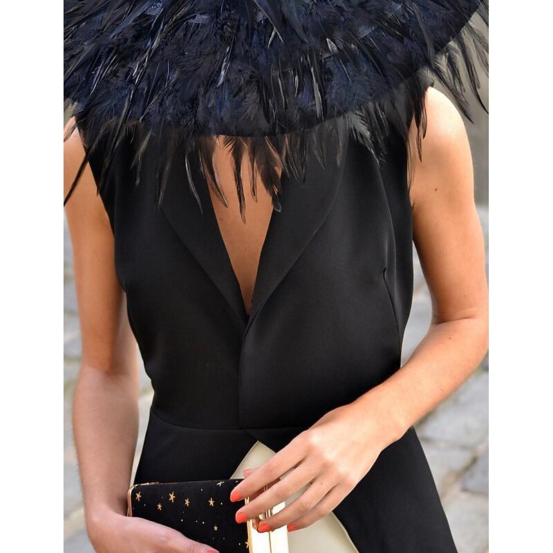 Sheath / Column Cocktail Dresses Tuxedo Dress Elegant Dress Formal Floor Length Sleeveless V Neck Stretch Crepe with Slit Dresses4