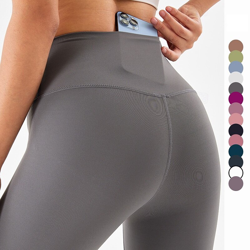 Women's Yoga Pants Yoga Leggings Hidden Waistband Pocket Butt Lift Tummy Control High Waist Pilates Gym Workout Workout Cropped Leggings Solid Color Yellow Red Blue Fall Winter Sports Activewear
