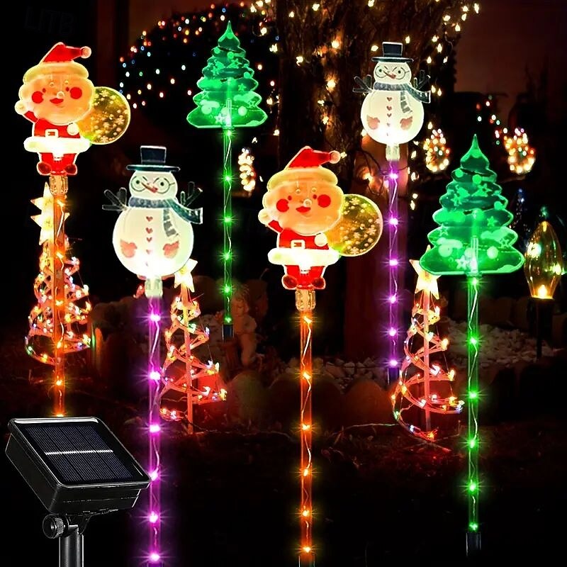 6PCS Solar Holiday Garden Stake Lights Snowman Santa and Reindeer Lawn Lights Outdoor Waterproof Decoration Christmas Yard Walkway Pathway Landscape Lights