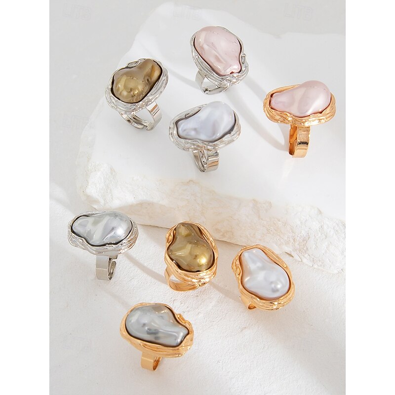Women's Baroque Pearl Statement Ring – Adjustable Design for Elegant and Formal Occasions4