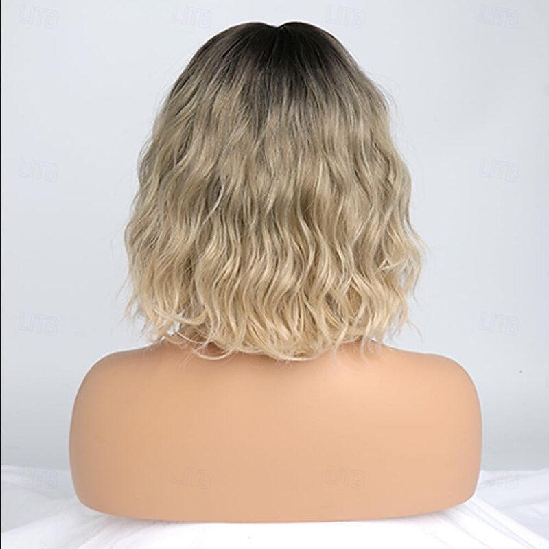 Wigs for Women Short Wavy Wig with Bangs Wig with Dark Roots Medium Length Natural Synthetic Hair for Daily Party&amp Cosplay4