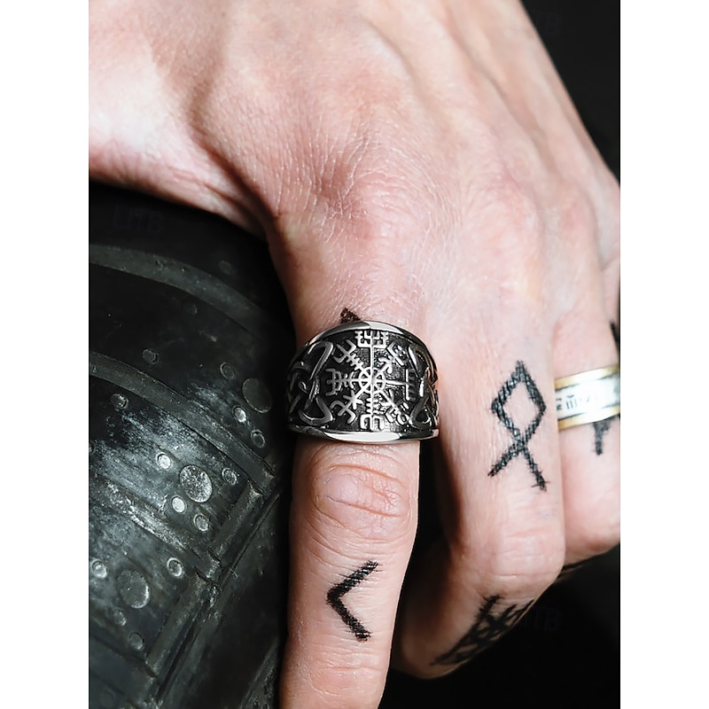 Men's Viking Rune Ring – Norse Mythology Inspired Stainless Steel Ring with Ancient Symbol Engravings, Perfect for Nordic Style and Spiritual Jewelry Lovers