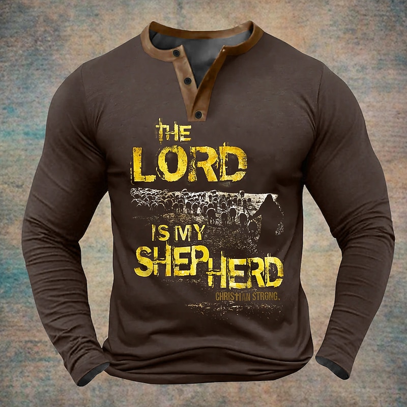 Men's Letter Print chillin with my snowmies Henley Shirt Long Sleeve Shirt Long Sleeve 3D Printing Sports Daily Casual Street Casual Daily Winter Spring &  Fall Black Army Green Dark Blue Coffee2