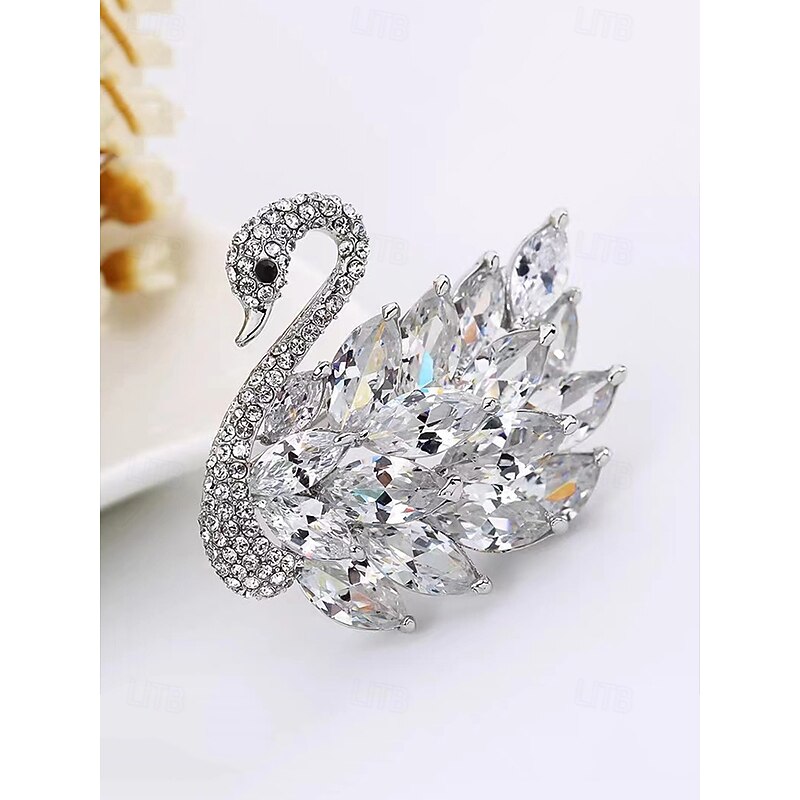 Elegant Swan Brooch with Rhinestone Embellishments - Sparkling Crystal Pin for Women, Perfect for Formal Wear and Gift Giving4