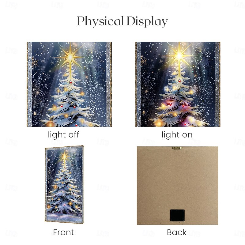 Christmas Tree LED Canvas Wall Art LED Lighted Up Wall Decor 2AA Battery Operated Lighted Canvas Print LED Light Kitchen Bedroom or Home Decor Winter Snow3