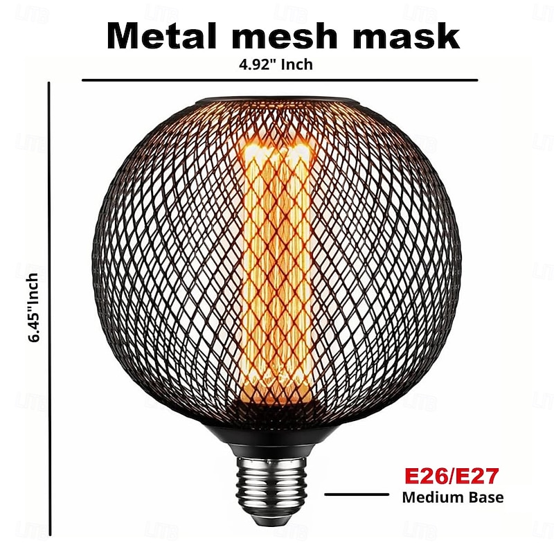 Decorative Light Bulb Black Metal Cage 5W LED Light Bulb White Glass Lampshade 8W E26/E27 LED Light Bulb Base Warm White Edison Decorative Light Bulb Suitable for Home Kitchen and Dining Room4