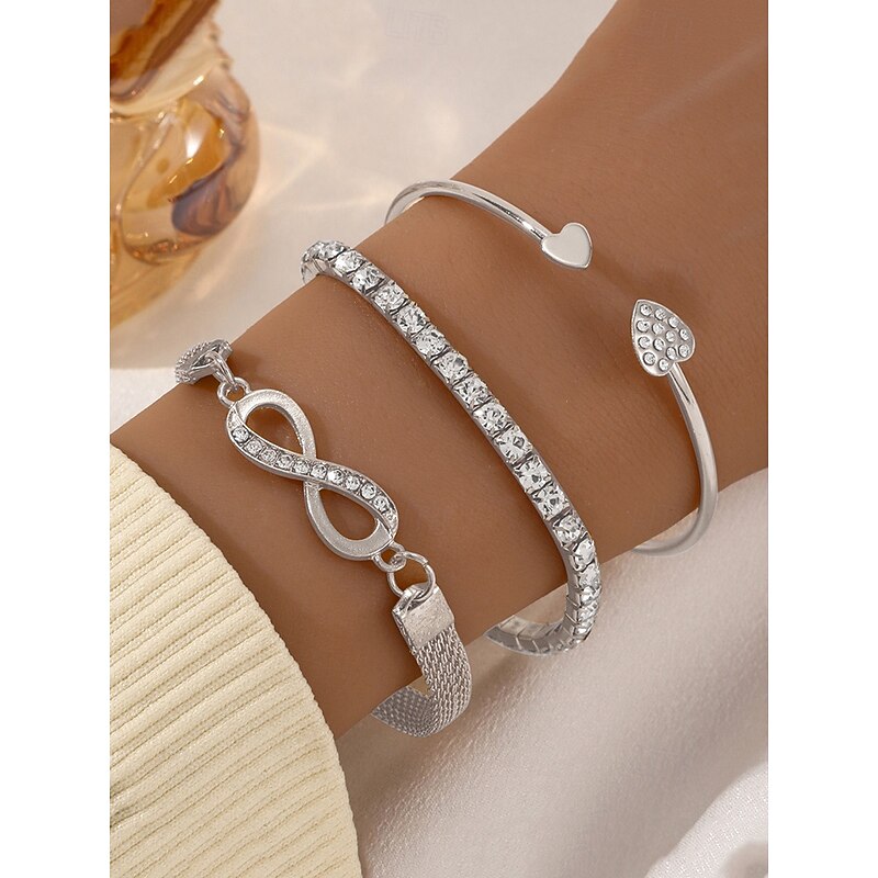 Gold Rhinestone Bracelet Set with Heart and Infinity Charms – Elegant Jewelry for Women, Perfect for Parties and Gifting2