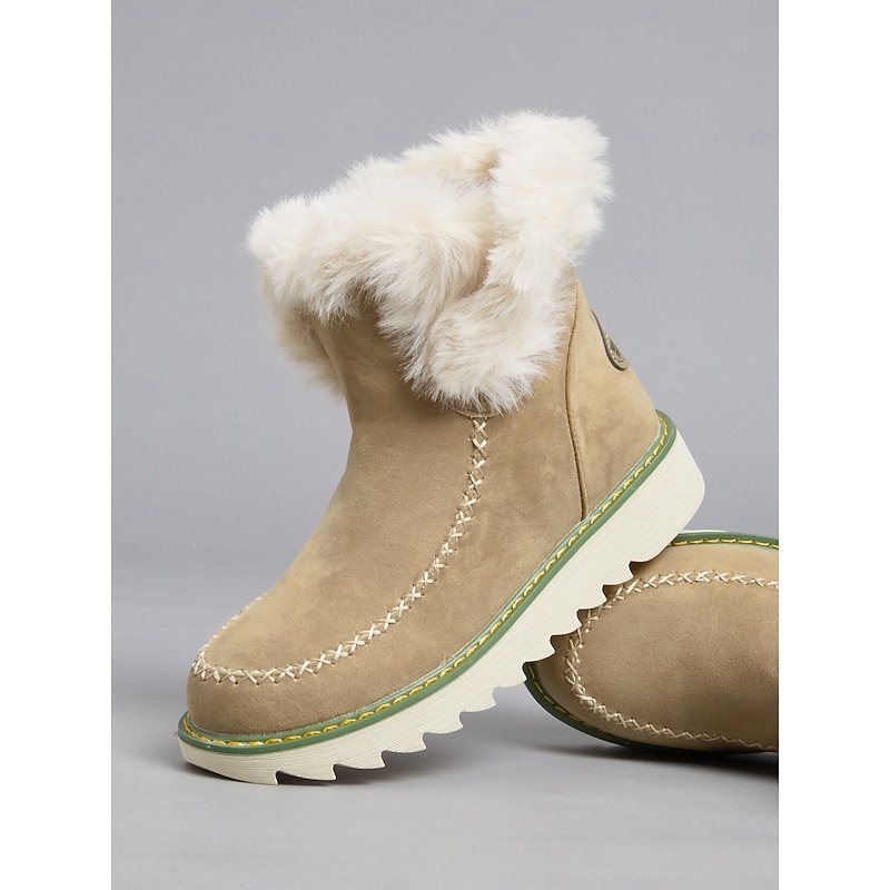 Women's Tan Faux Fur-Lined Winter Ankle Boots – Cozy Warmth with Non-Slip Sole for Cold Weather Style