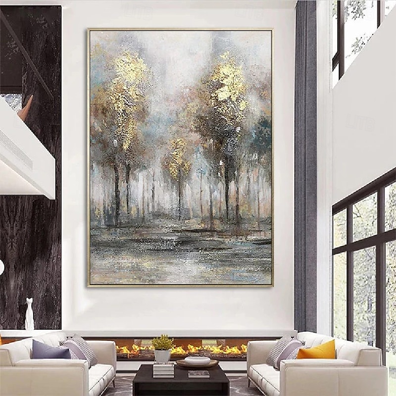 Large gold silver tree painting handpainted Abstract Floral oil painting handmade wall art Palette Knife Landscape Paintings Spring gold Flowers Painting Modern Decorative tree Paintings artwork