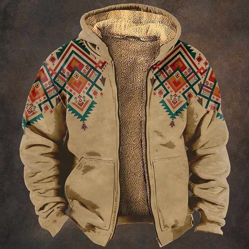 Men's Cowboy Fleece Hoodies Sweatshirt Ethnic Cowboy Long Sleeve Hooded Vacation Sports Outdoor Streetwear Brown Gray Drawstring Fall Winter Designer3