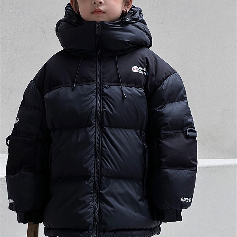 Kids Boys' Down Coat Hoodie Jacket Puffer Jacket Outerwear Color Block Long Sleeve Pocket Coat Outdoor Daily Basic Black Green Fall Winter 4 years+
