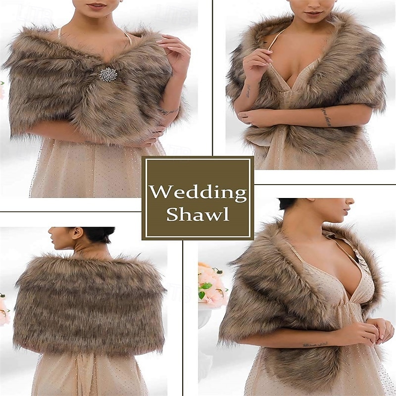Bride Fur Shawls and Wraps 1920s Bridal Wedding Faux Fur Scarf Winter Sleeveless Fur Stole for Women and Bridesmaids3