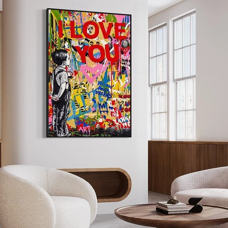 Graffiti art oil painting handmade abstract Graffiti art oil painting hand painted Street Art oil painting I Love You painting office wall art decora for bedroom living room decoration christmas gift2