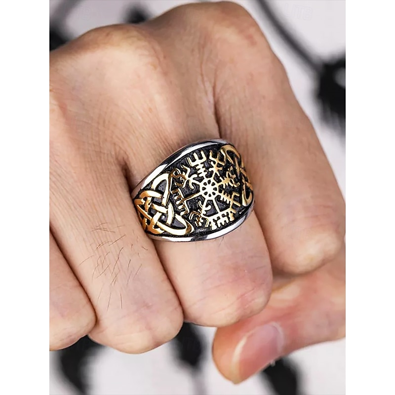 Men's Viking Rune Ring – Norse Mythology Inspired Stainless Steel Ring with Ancient Symbol Engravings, Perfect for Nordic Style and Spiritual Jewelry Lovers3