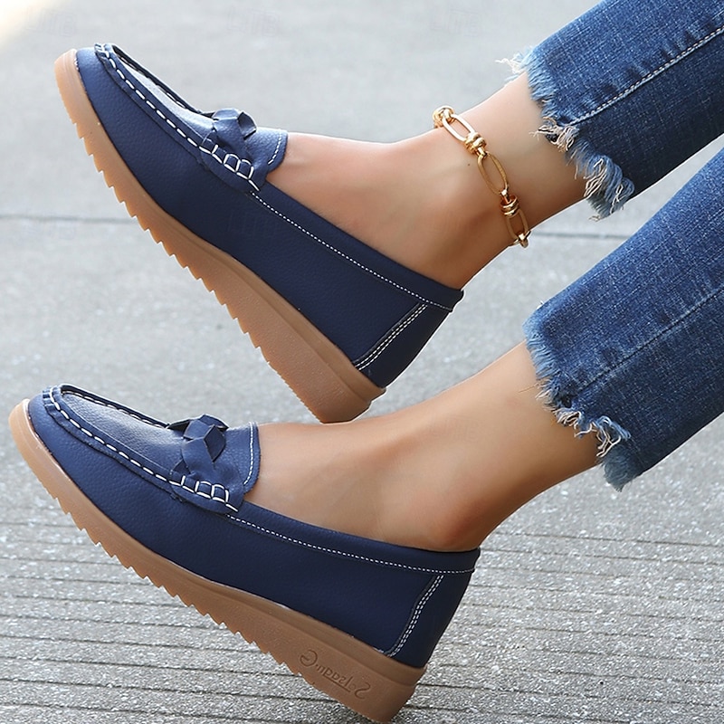 Women's Navy Blue Loafers – Comfortable Slip-On Moccasins with Bow Accent and Non-Slip Sole for Casual Everyday Wear2