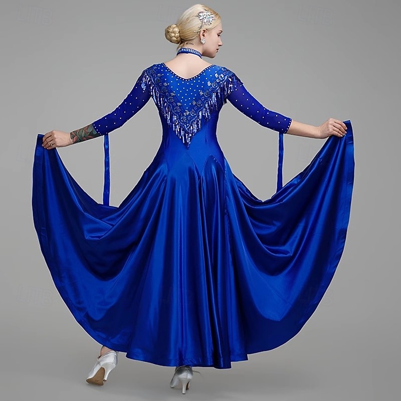 Ballroom Dance Dress for Women Competition Tassel Modern Tango Waltz Standard Performance Costumes2