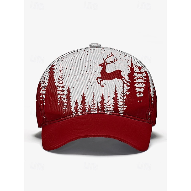 Men's Red and White Forest Deer Print Baseball Cap – Adjustable Casual Outdoor Hat for Nature Lovers4