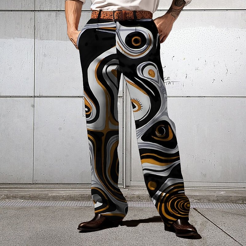 Men's Lines / Waves Dress Pants Mid Waist Casual Outdoor Home Dailywear Zipper Pocket Straight Leg Trousers Summer Spring Fall 3D Print Black Red Blue3