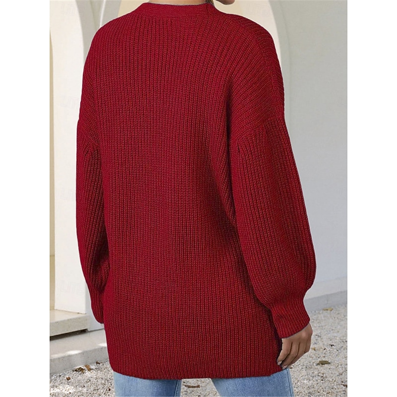 Women's Sweater Cardigan Casual Soft Pure Color Ribbed Open Front Pocket Knitted Long Sleeve Regular Tops Knit Outdoor Daily Weekend Pink Red Fall Winter2