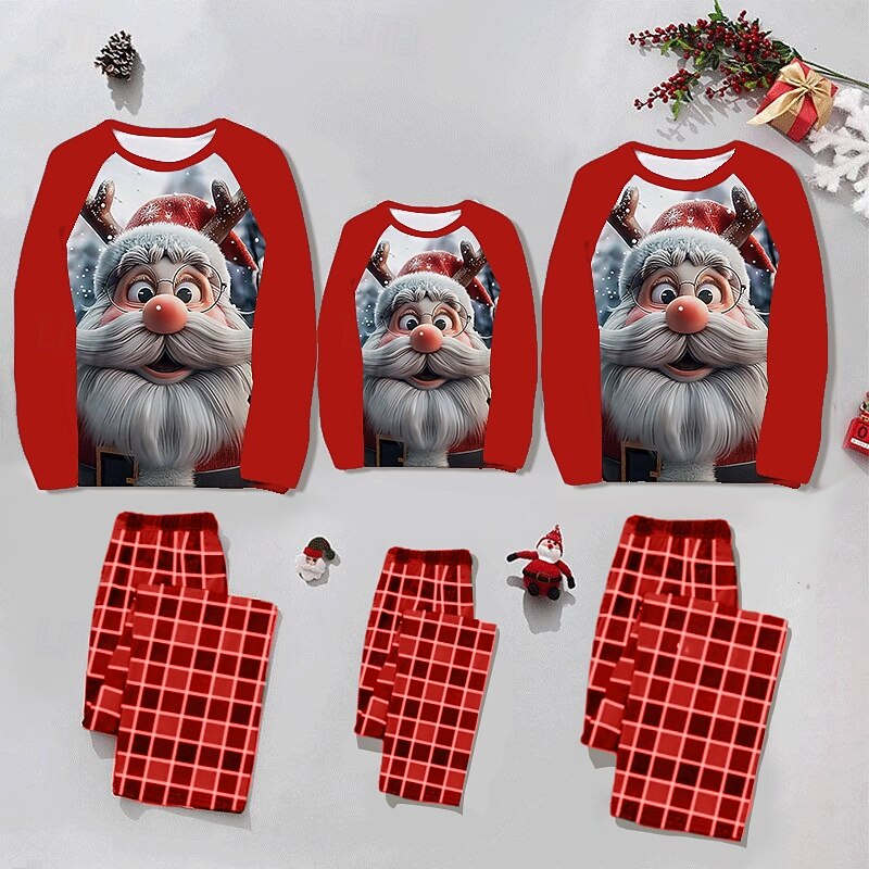 Santa Claus Family Christmas Pajamas Nightwear Men's Women's Boys' Girls' Family Matching Outfits Sweet Plaid Pattern Adults Kid's Christmas New Year Christmas Eve Christmas Vacation Home Wear Top4