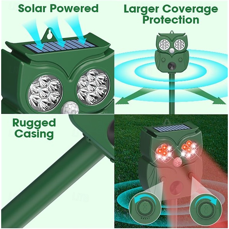 Ultrasonic Animal Repeller – Waterproof Solar Powered Motion Detection Device with LED Flash for Dogs, Cats, Foxes, Raccoons, Squirrels2
