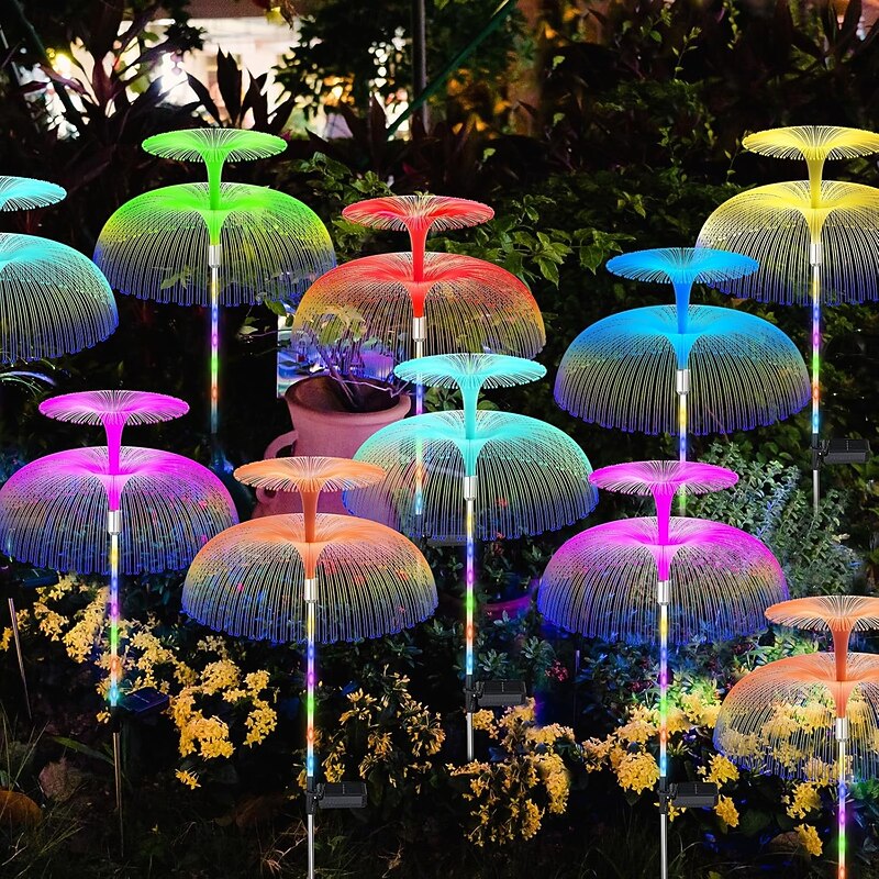 2PCS Solar Jellyfish Garden Lights, 7 Colors Changing Constantly, Waterproof Outdoor Solar Double Lights for Christmas, Wedding, Yard, and Garden Decor