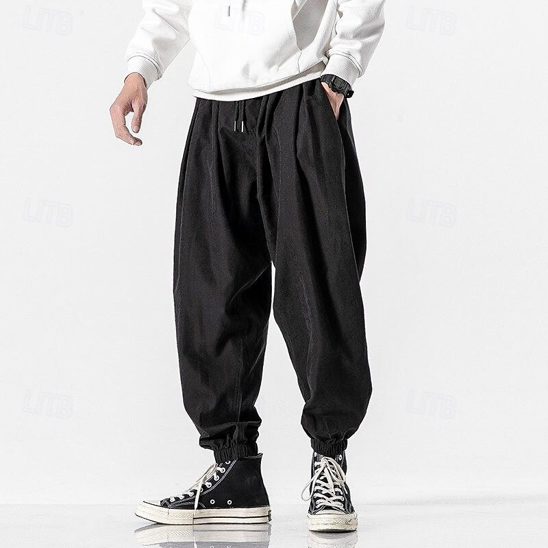 Men's Joggers Cropped Pants Carrot Pants Casual Pants Pocket Drawstring Elastic Waist Plain Comfort Sports Outdoor Daily Fashion Casual Black Gray Micro-elastic4