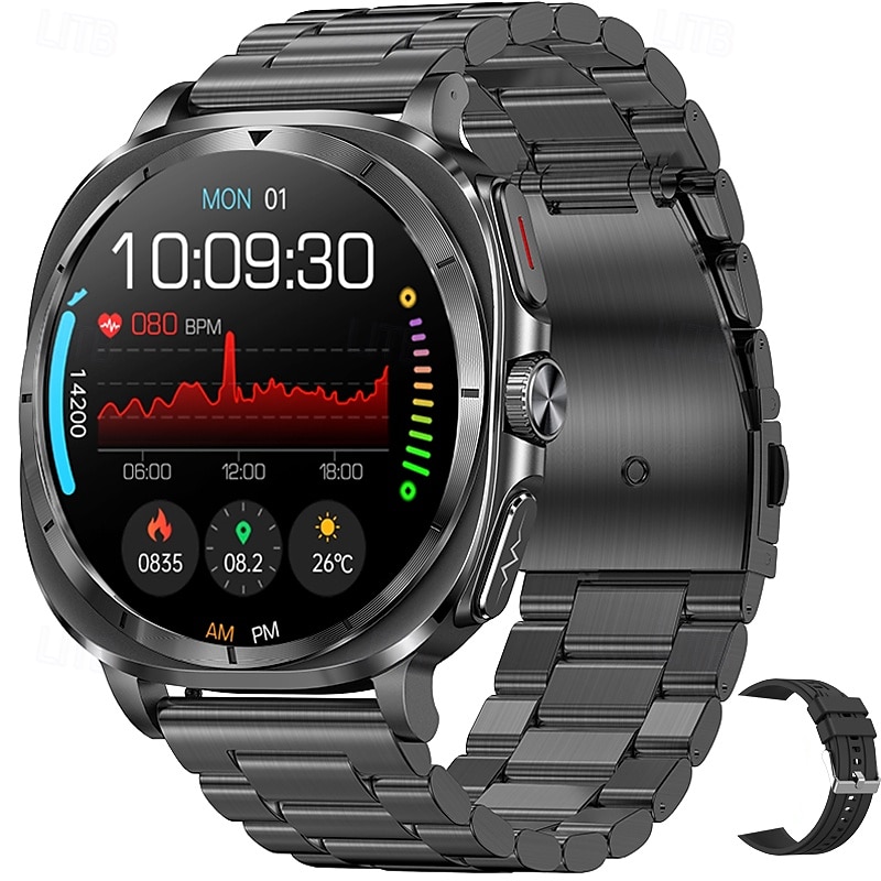 iMosi ET492 Smart Watch 1.43 inch Smartwatch Fitness Running Watch Bluetooth ECG+PPG Temperature Monitoring Pedometer Compatible with Android iOS Women Men Hands-Free Calls Waterproof Media Control