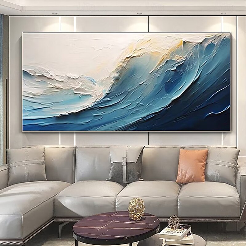 Mintura Handmade Texture Sea Wave Oil Paintings On Canvas Wall Art Decoration Modern Abstract Picture For Home Decor Rolled Frameless Unstretched Painting