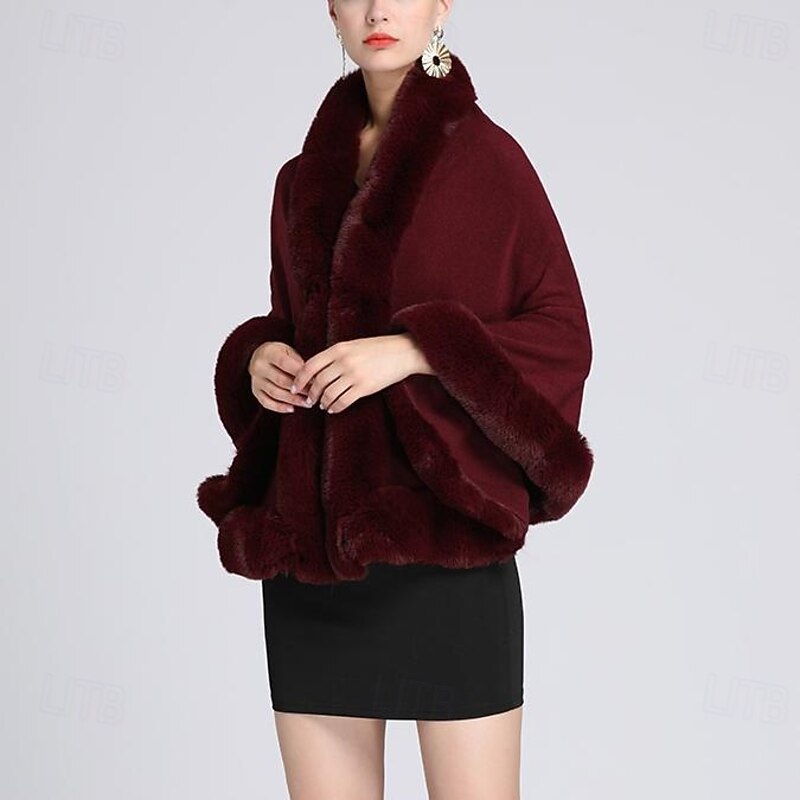 Faux Fur Wraps Elegant Vintage Ladies Batwing Sleeve Faux Fur Wedding Wraps With Pure Color For Wedding Fall2