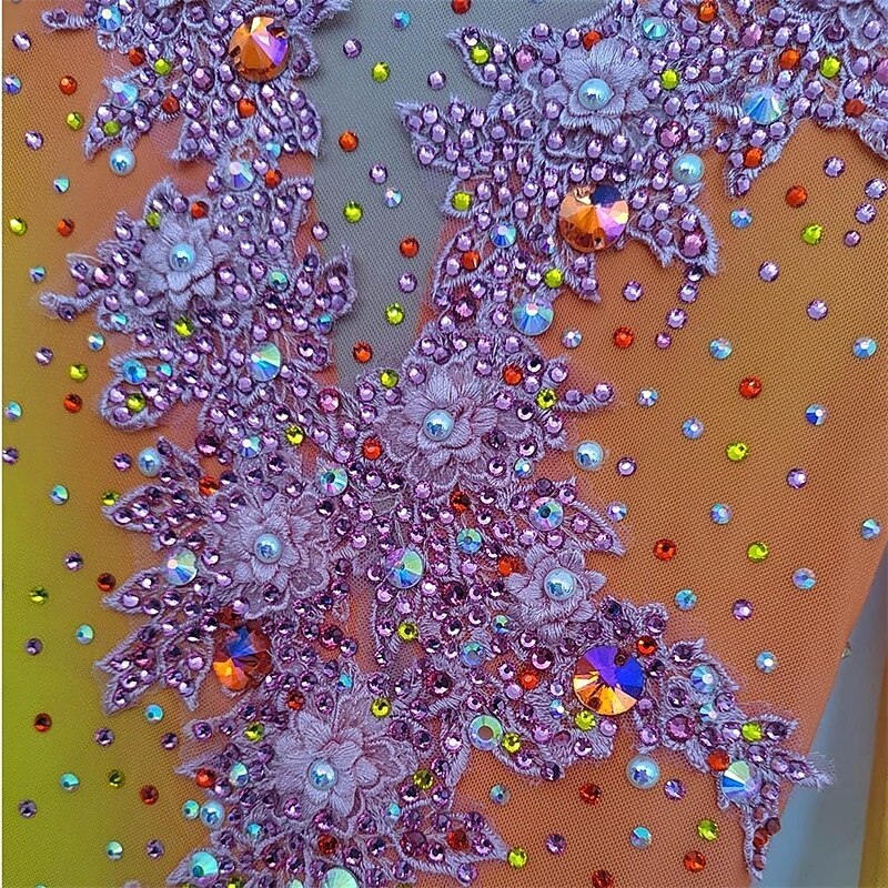 Figure Skating Dress Women's Girls' Ice Skating Dress Yellow High Elasticity Training Competition Skating Wear Classic Crystal / Rhinestone Long Sleeve Ice Skating Figure Skating4